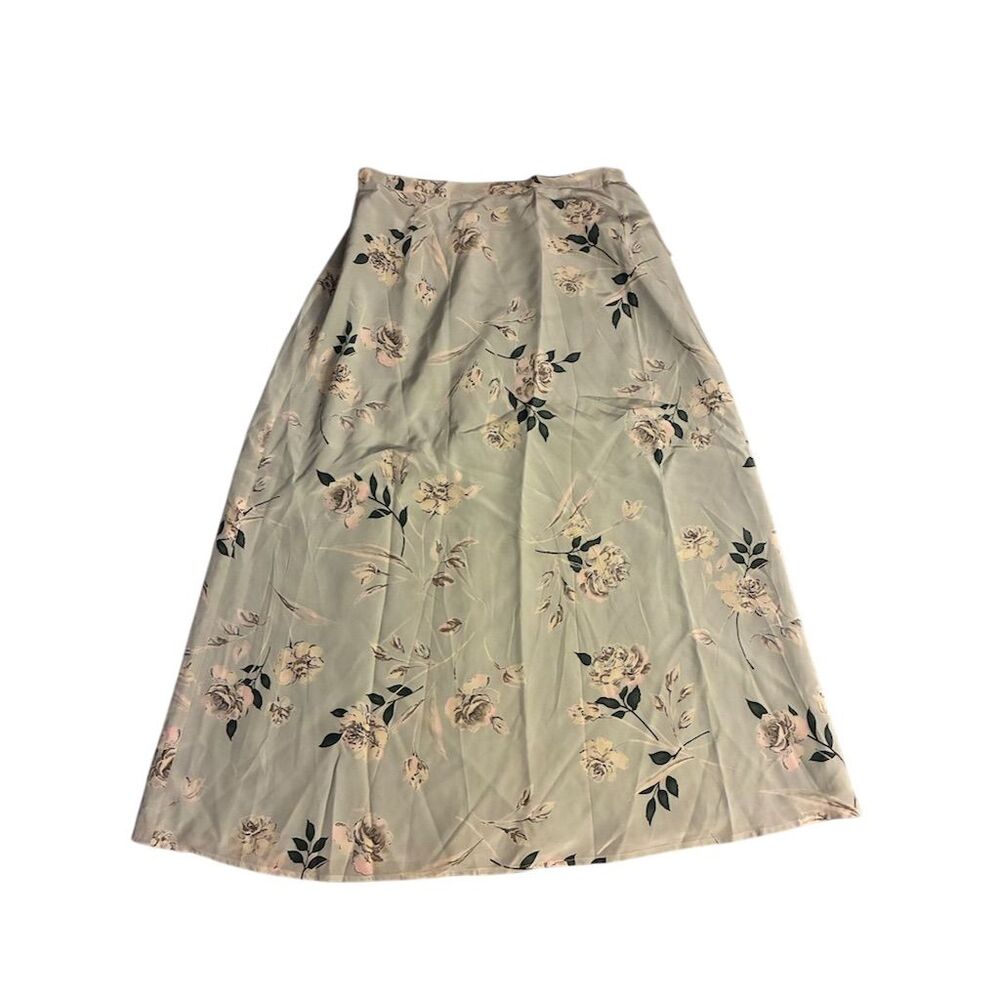 Talbots Petites Women's Size 12 Green Floral Silk A-Line Skirt